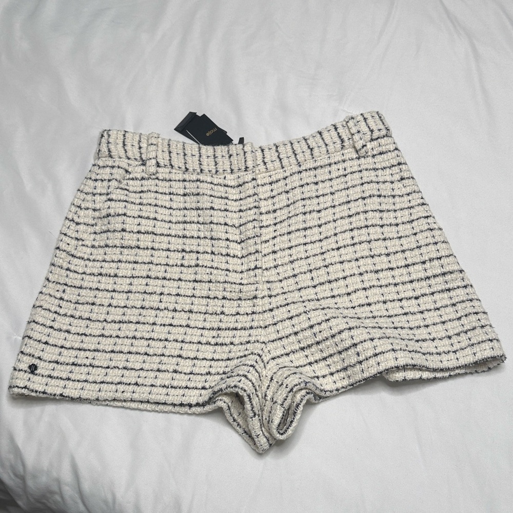 Maje Cream and Black High Waist Tweed Shorts